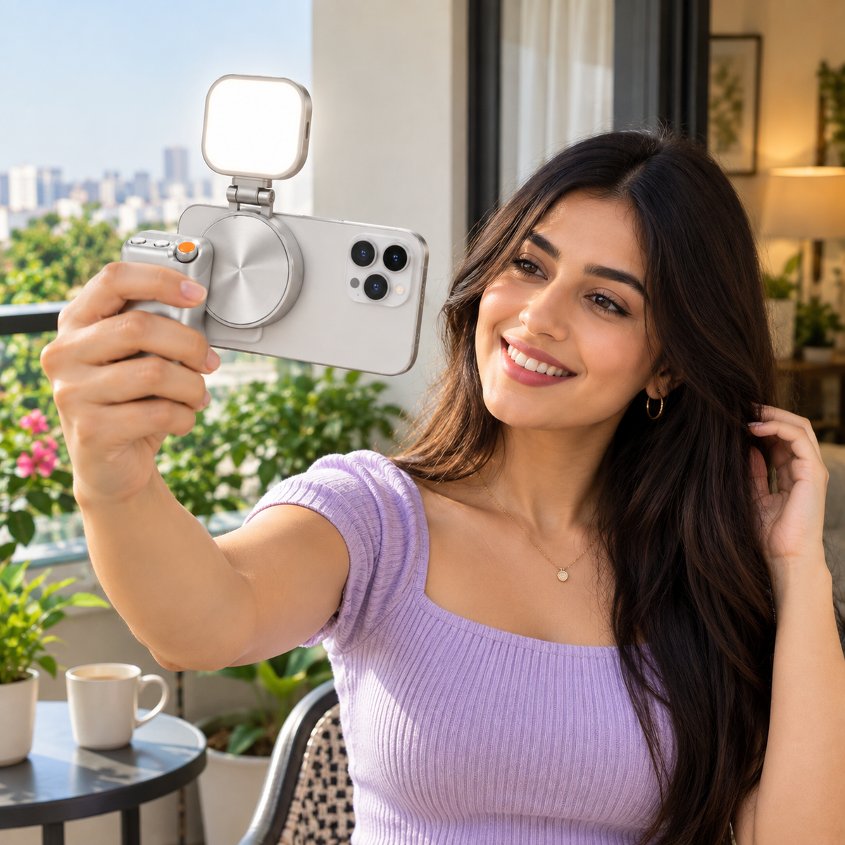 Nuvora Magnetic Phone Holder & Grip with Foldable Fill Light