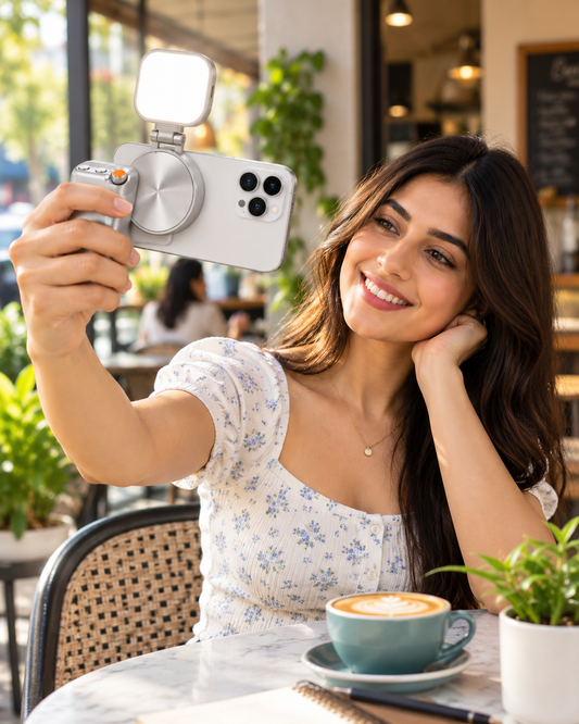 Nuvora Magnetic Phone Holder & Grip with Foldable Fill Light