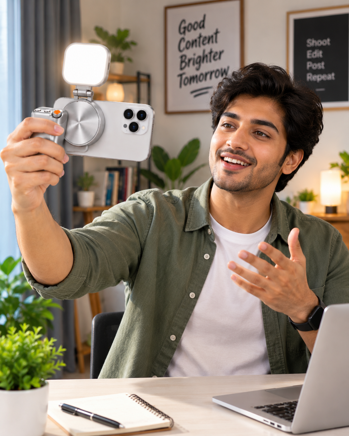 Nuvora Magnetic Phone Holder & Grip with Foldable Fill Light