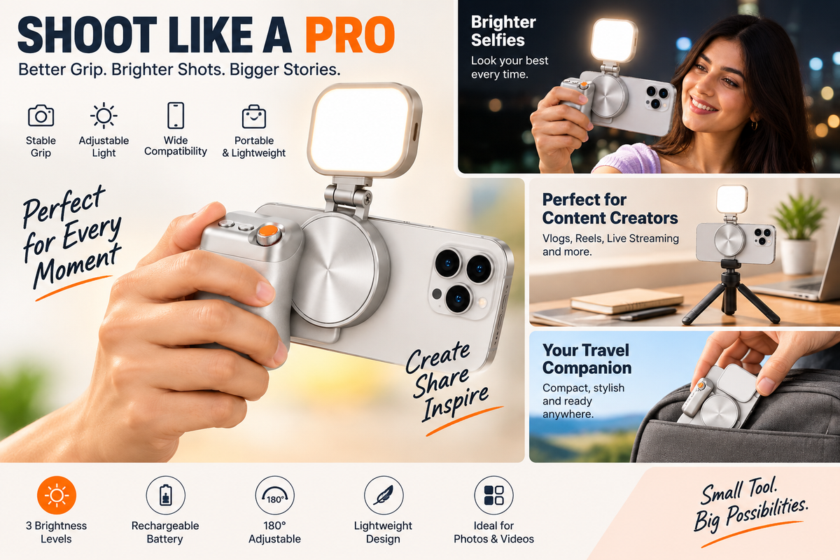 Nuvora Magnetic Phone Holder & Grip with Foldable Fill Light